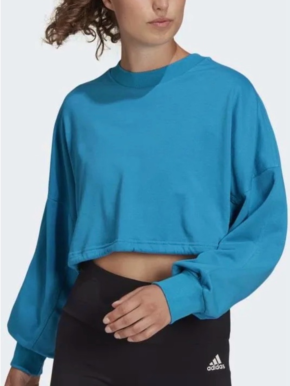 adidas Teal Blue Cropped Long-Sleeve Crew